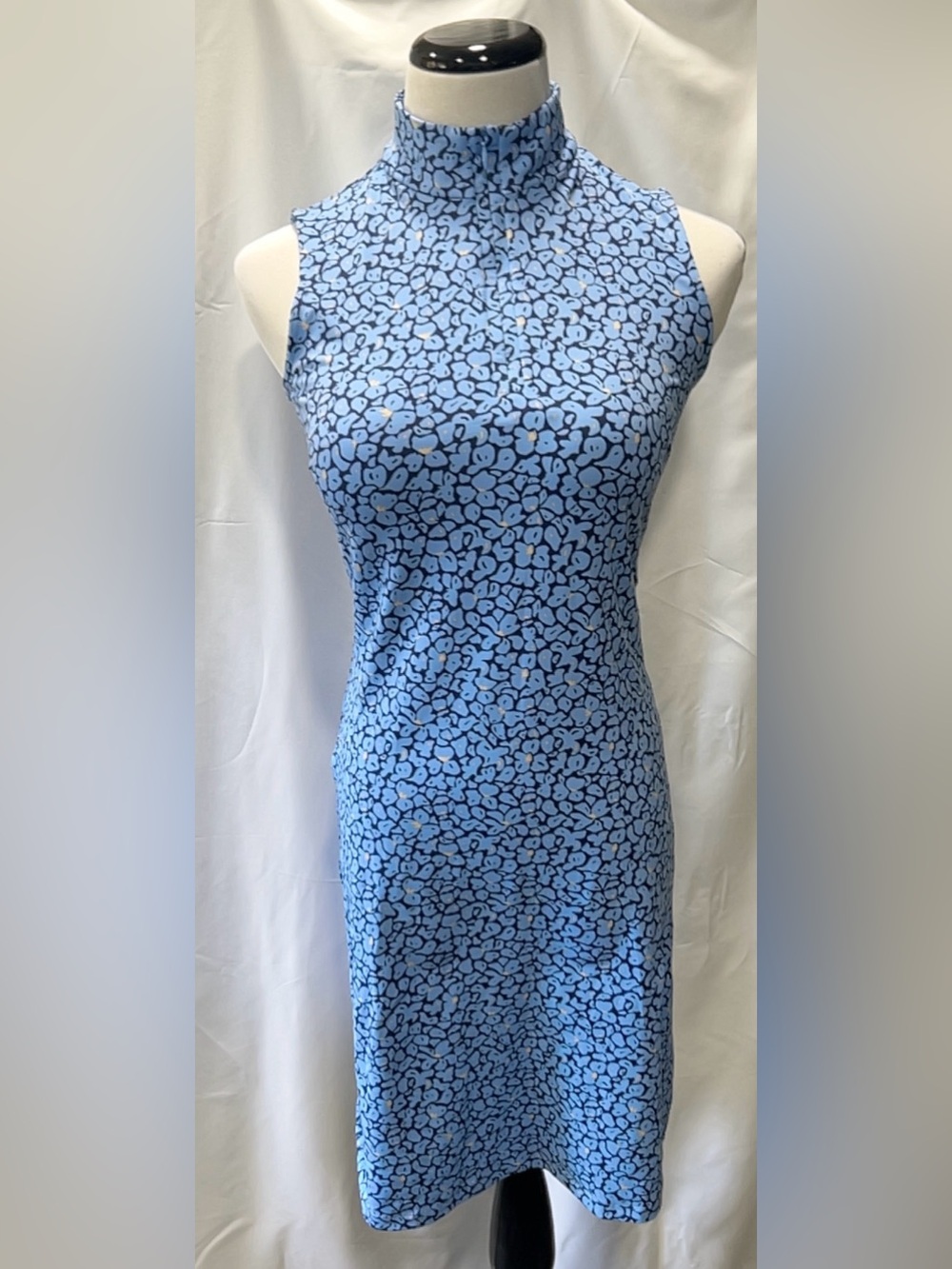 J.McLaughlin Blue Floral Sleeveless Zip Neck Mock Neck Dress Size XS Midi Active